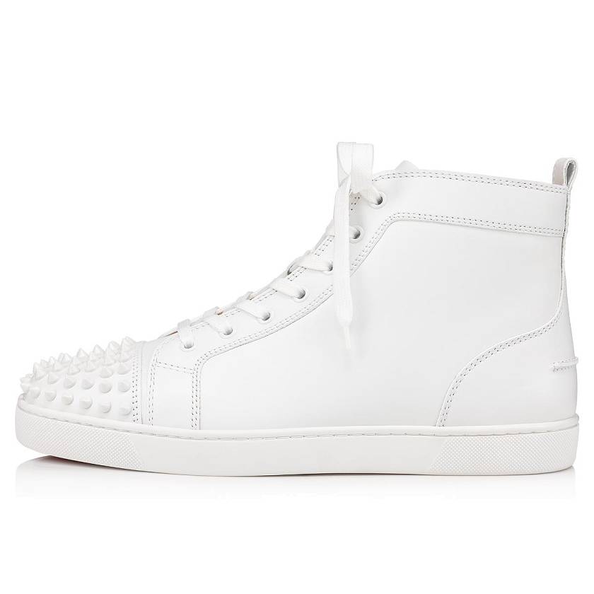 Men's Christian Louboutin Lou Spikes Leather High Top Sneakers - White/White [8470-625]